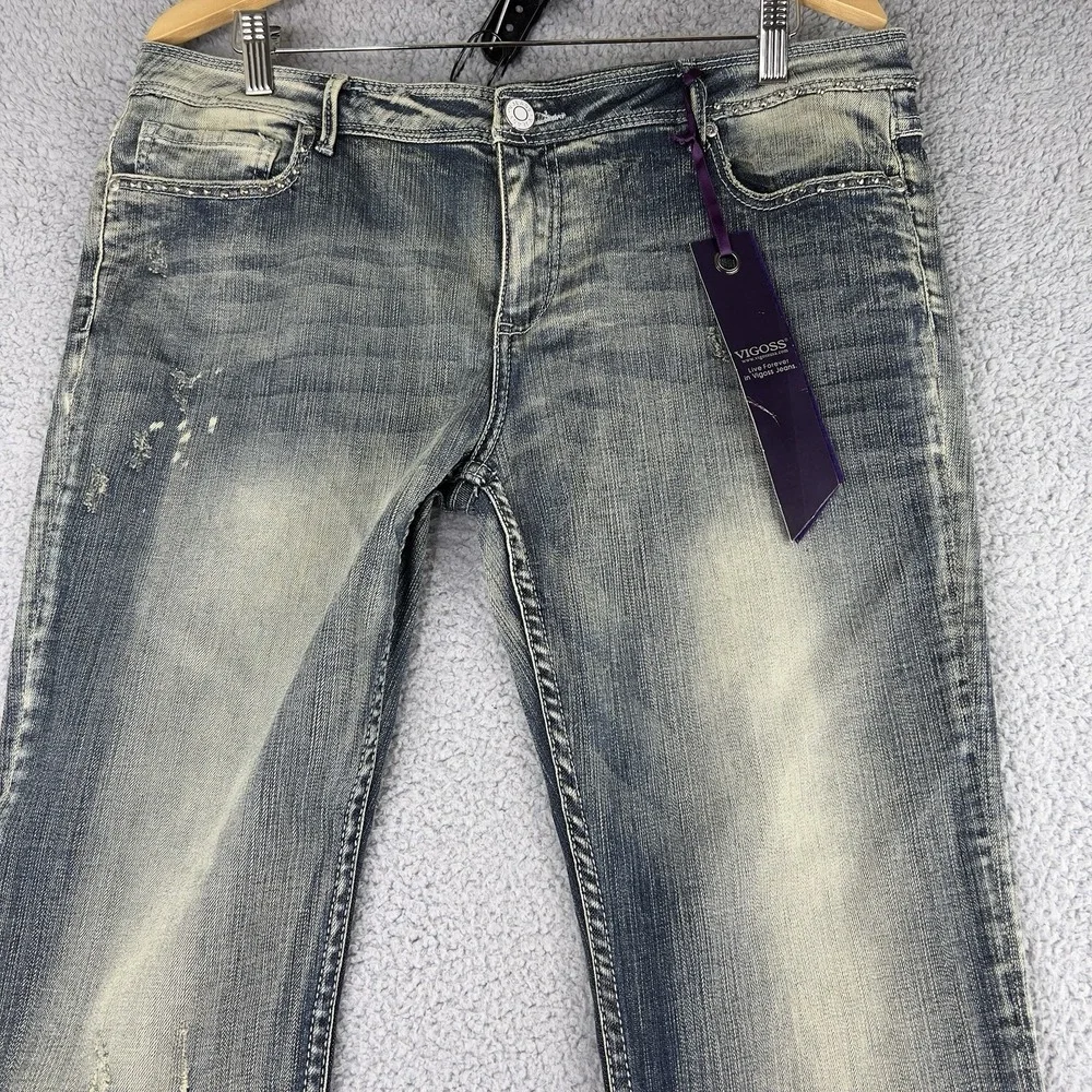 Vigoss Womens Boot Cut Jeans Blue Pocket Light Wash Faded Stretch Juniors 15 New - Picture 10 of 14